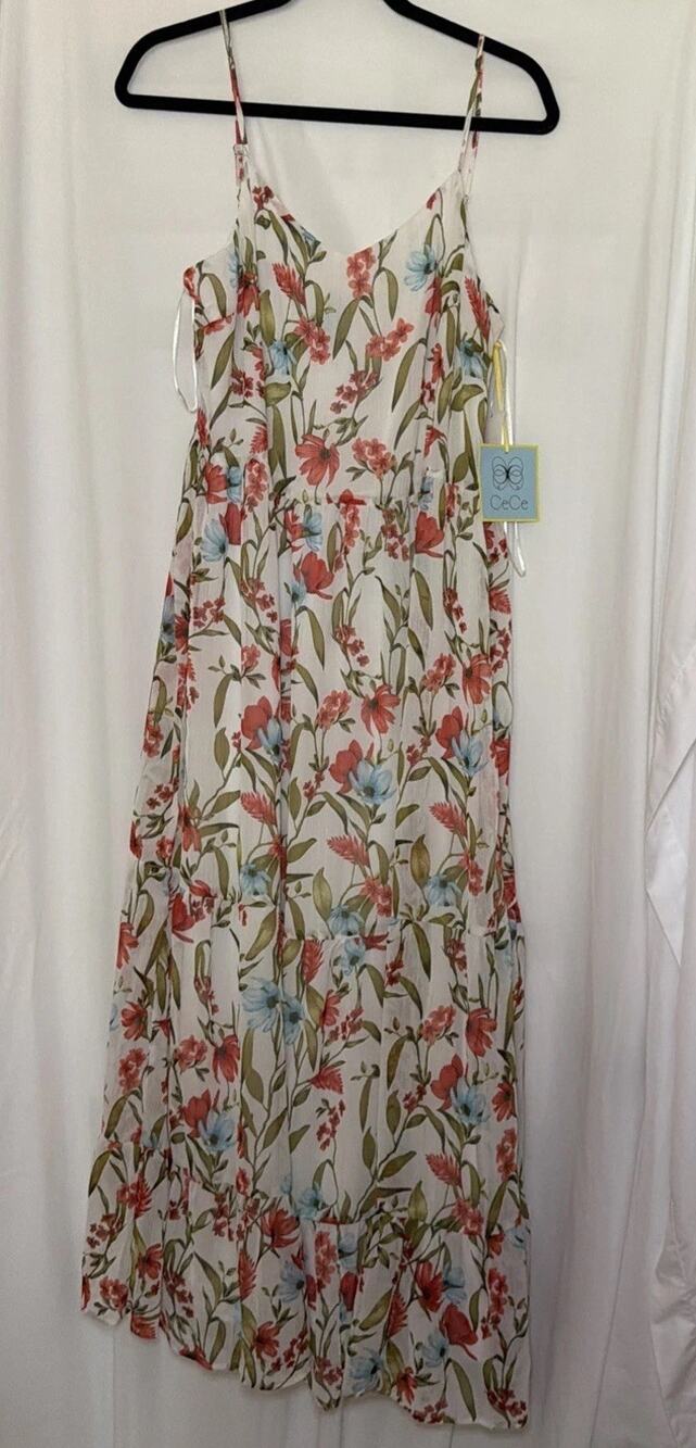NWT CECE WOMEN FLORAL RAYON CAMISOLE LINED SUNDRESS SIZE L